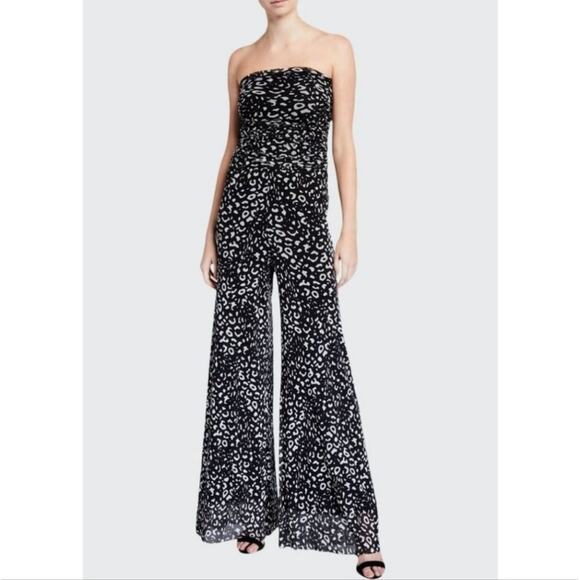Fuzzi Black White Cheetah Print Strapless Rouched Jumpsuit M - Picture 1 of 9